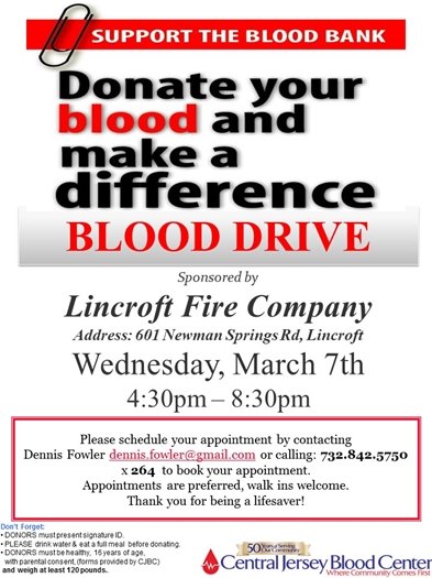 Lincroft Fire Company Blood Drive 