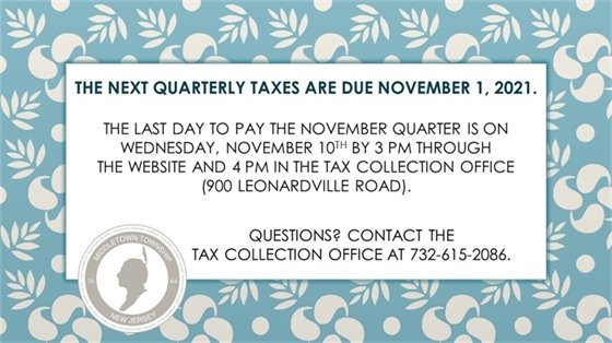 Taxes Due Monday, November 1