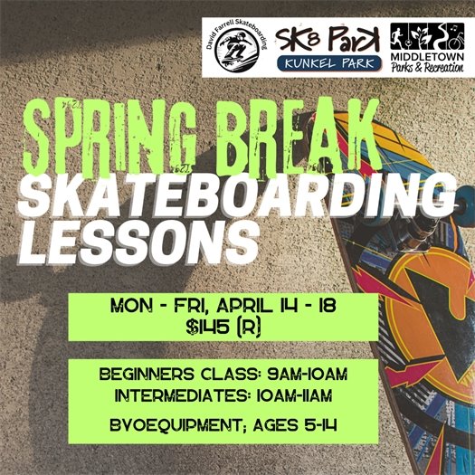 Middletown Parks & Recreation Spring Skateboarding Lessons