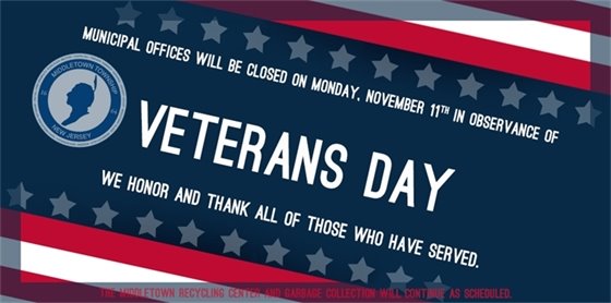 Municipal Offices closed for Veterans Day