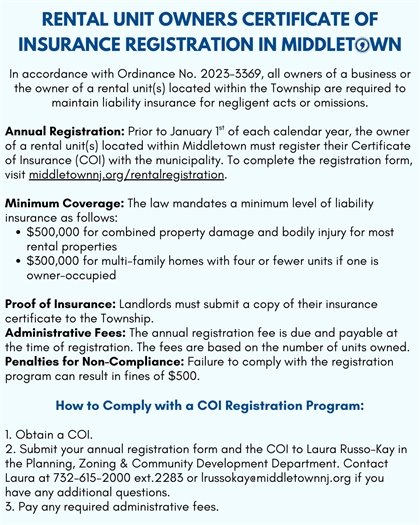 Rental Unit Owners Certificate of Insurance Registration