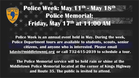 MTPD Police Youth Week: Memorial on Friday, 5/17 at 11 AM