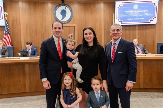 Photo of Mayor Perry with his family and former Assemblyman Jack Ciattarelli