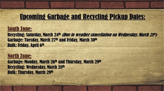 Upcoming Garbage & Recycling Pickup Dates