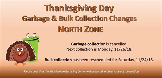 No North Zone Thanksgiving Garbage Collection 
