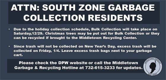 South Zone Garbage Collection Alert
