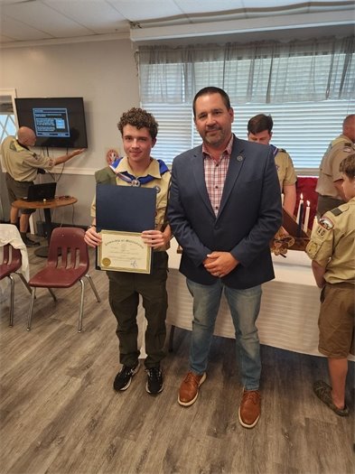 Committeeman Ryan Clarke and Eagle Scout Niall Jason Stravos