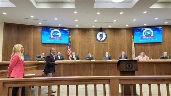 Monmouth County Commissioner Director Tom Arnone and Monmouth County Clerk Christine Hanlon give a presentation