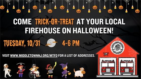 Come trick-or-treat at your local firehouse on Halloween from 4-6 PM!