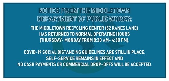 DPW Resume Regular Recycling Center Hours