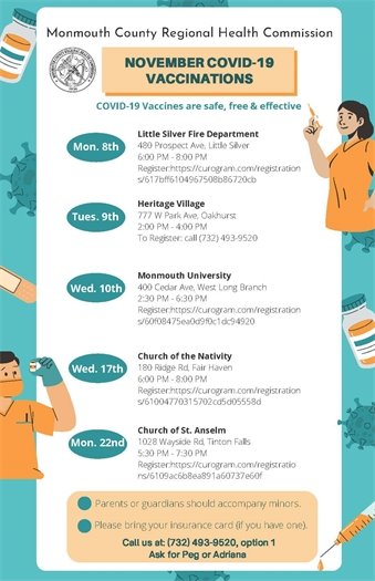 Monmouth County Regional Health Commission November COVID Vaccine Clinics 