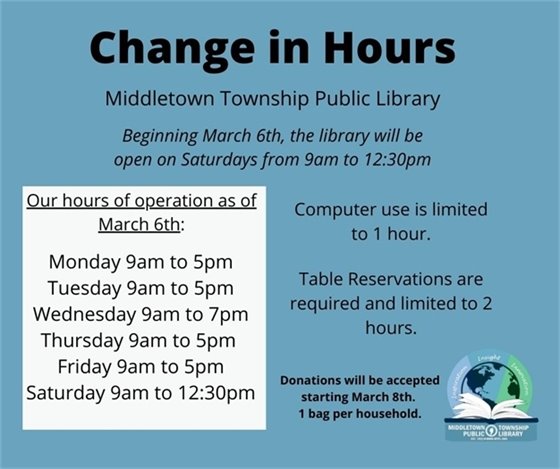 MTPL Change in Hours -- Open Saturdays