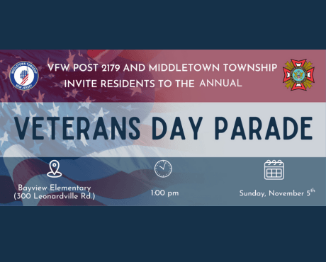 The 2023 Veterans Day Parade will be on Sunday, 11/5 at Bayview Elementary School at 1:00 PM.