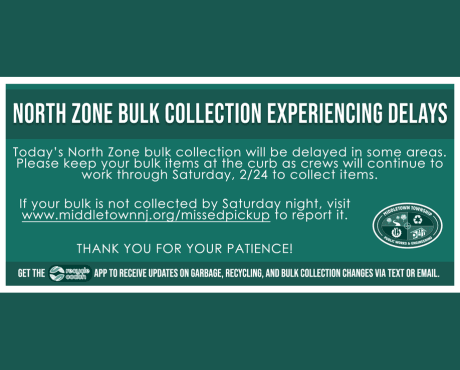 The Friday, 2/23 North Zone bulk collection is delayed in some areas.