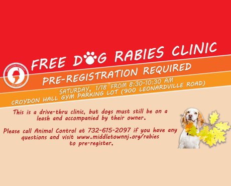 There will be a free dog rabies clinic on Saturday, 1/18 from 8:30-9:30 AM.
