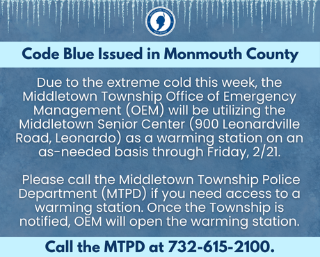 OEM will be utilizing the Middletown Senior Center as a warming station on an as-needed basis.