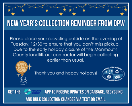Place your recycling outside on the evening of Tuesday, 12/30 to ensure pickup.