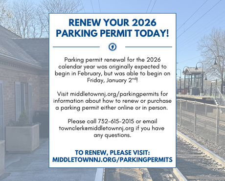 Parking permit renewal for the 2026 calendar year is open as of Friday, 1/2.